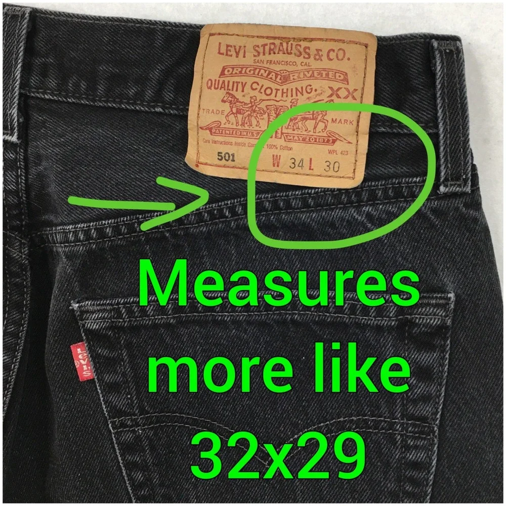 VINTAGE Y2K Levis 501 Mens Black Straight Leg Button Fly Denim Jeans 32x29